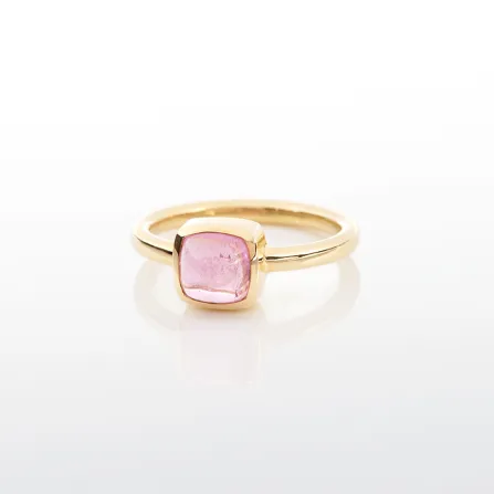 Gelbgoldring mit rosa Turmalinkissen